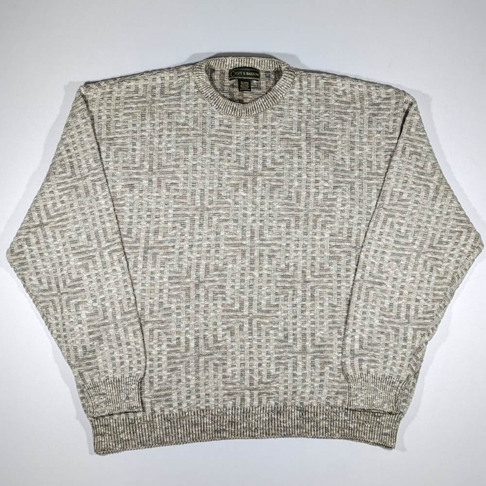 Vintage Croft And Borrow Sweater Men's Size XXL Tan Raise Knit Geometric